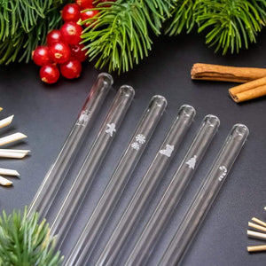 Weihnachten geschenkideen nachhaltig strohhalm aus glas mit weihnachtsbaum motive 6er set 20cm