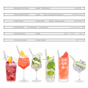 HALM Glasstrohhalme Wählbare Mocktail Rezepte Glasstrohhalme - individuelle alkoholfreie cocktails mit gravierten Maßen für perfektes Mixen - 6er Set