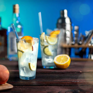 HALM Glasstrohhalme Lange Rede, kurzer Gin 6x 20cm Glasstrohhalme mit Gin Spruch Geschenk