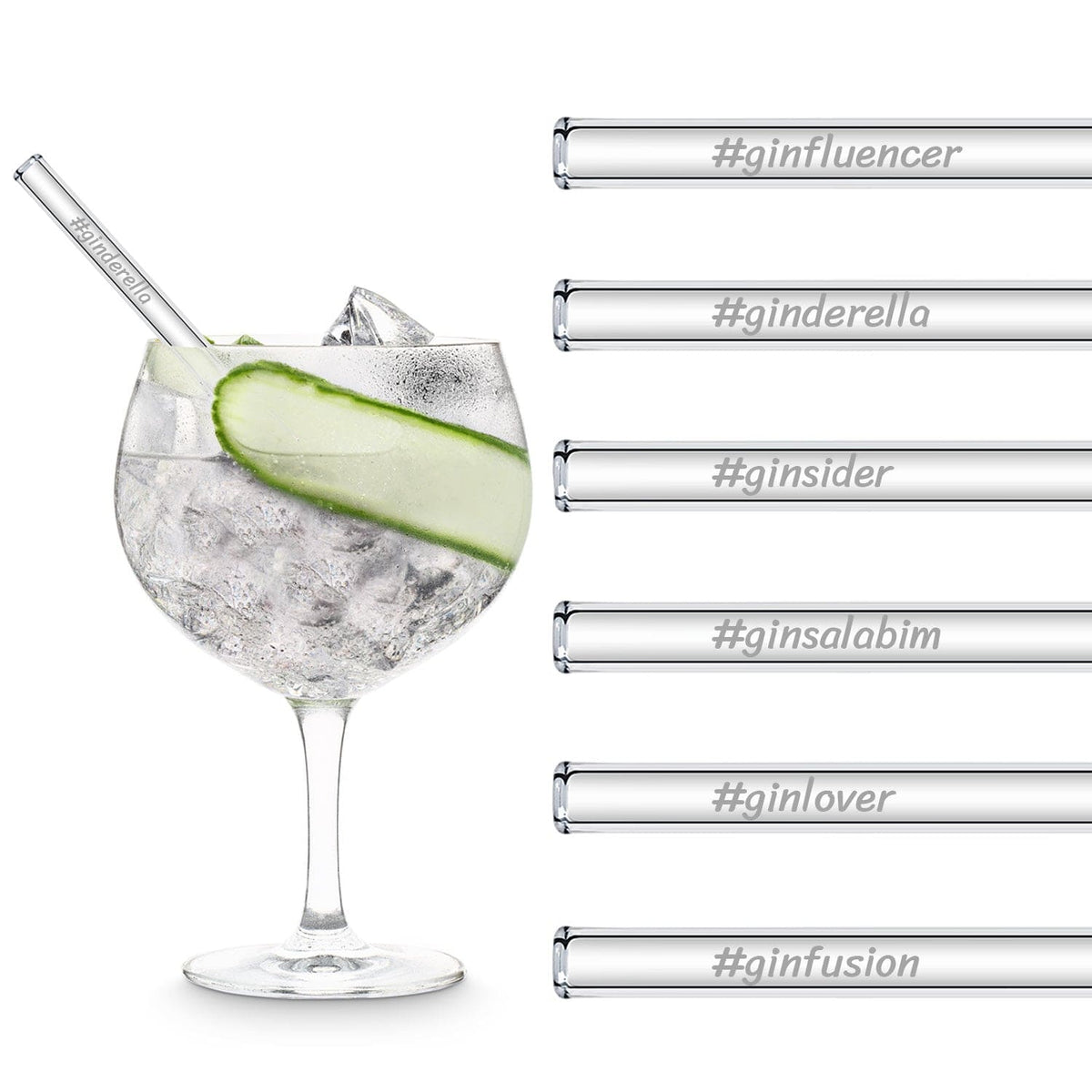 Gin Hashtag Wortspiel Glasstrohhalme 6 gravierte lustige Gin Sprüche