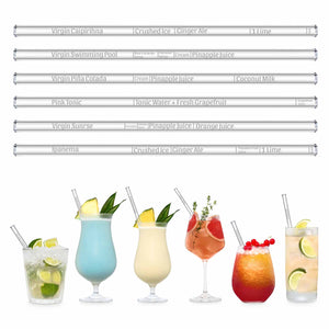 HALM Glasstrohhalme Wählbare Mocktail Rezepte Glasstrohhalme - individuelle alkoholfreie cocktails mit gravierten Maßen für perfektes Mixen - 6er Set