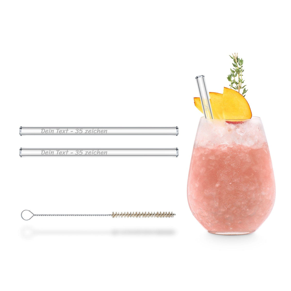 HALM Strohhalme aus glas wiedervervendbare set 2 x 15cm mit gravur text und motiv hochzeit gastgeschenk