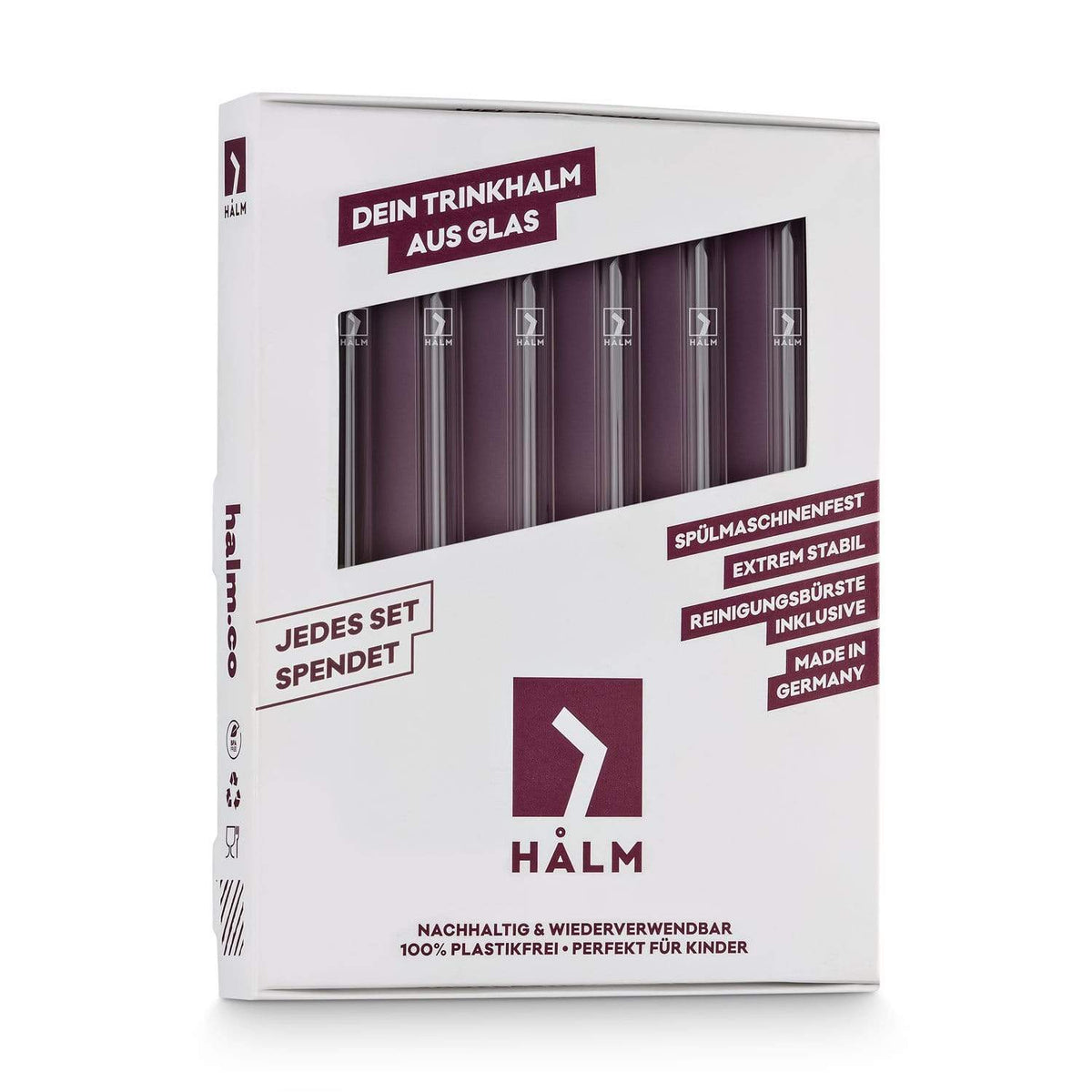 HALM glastrinkhalm 6er set plastikfrei verpackung mit fsc zertifizerung