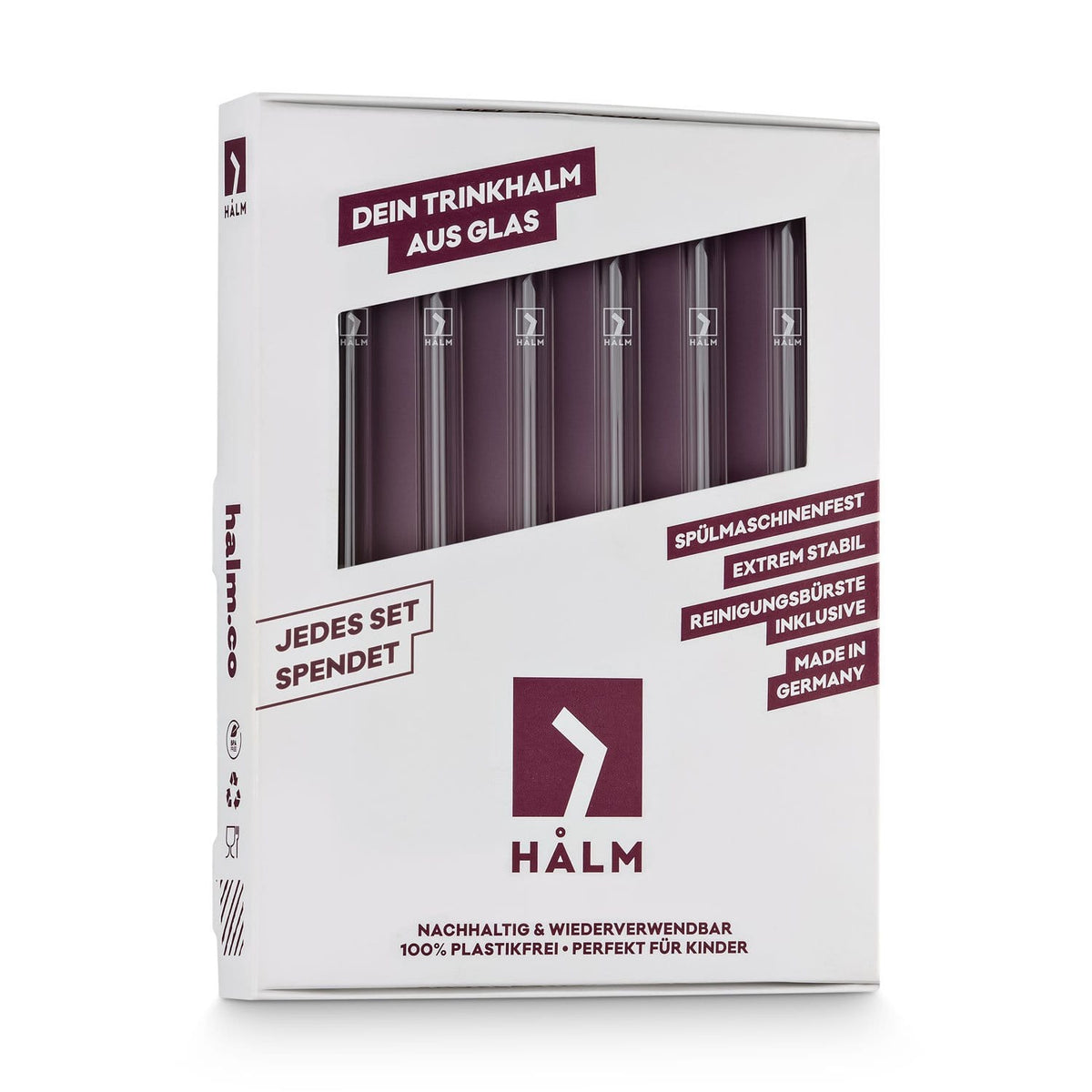 HALM glastrinkhalm 6er set plastikfrei verpackung mit fsc zertifizerung