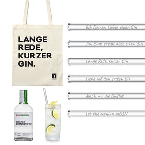 HALM Glasstrohhalme Gin Geschenkset mit Berliner Gin + Lustige Gin Sprüche Glasstrohhalme & Beutel