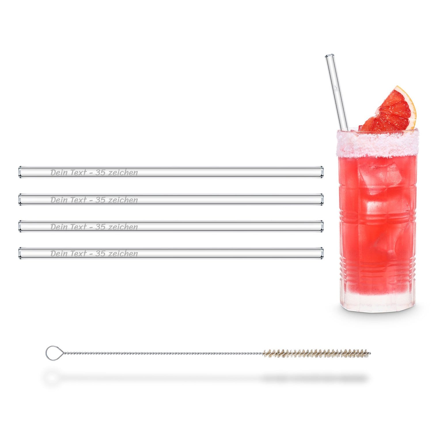 HALM pajitas de vidrio sostenibles con grabado propio, texto y motivos personalizados, largas, 23 cm, set de 4