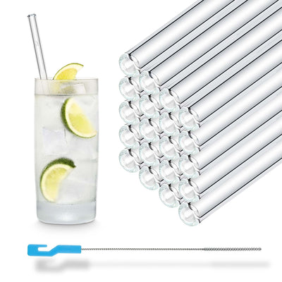 8 inch (20 cm) glass straw, buy online in bulk at the best price for weddings and events, fits all glasses