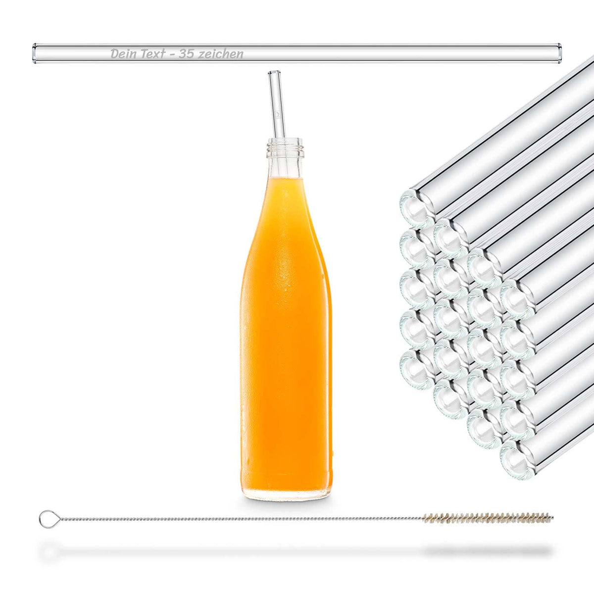 HALM Glasstrohhalme 20x 30cm Party Set Glasstrohhalme mit persönlicher Gravur für Flaschen von 0,33 bis 1 Liter